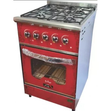 COCINA DE 55CM CON 4 HORNALLAS COLOR ROJA VITRIFICADA FORNAX